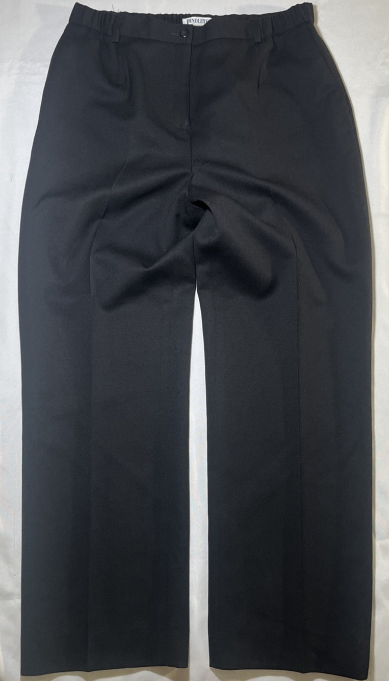 Vtg Pendleton Womens Trouser Pants Size 14 100% Wool Made in USA Black Elastic